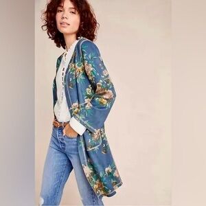 Anthropologie Monarc Emilie Sueded Duster Kimono jacket, Navy floral